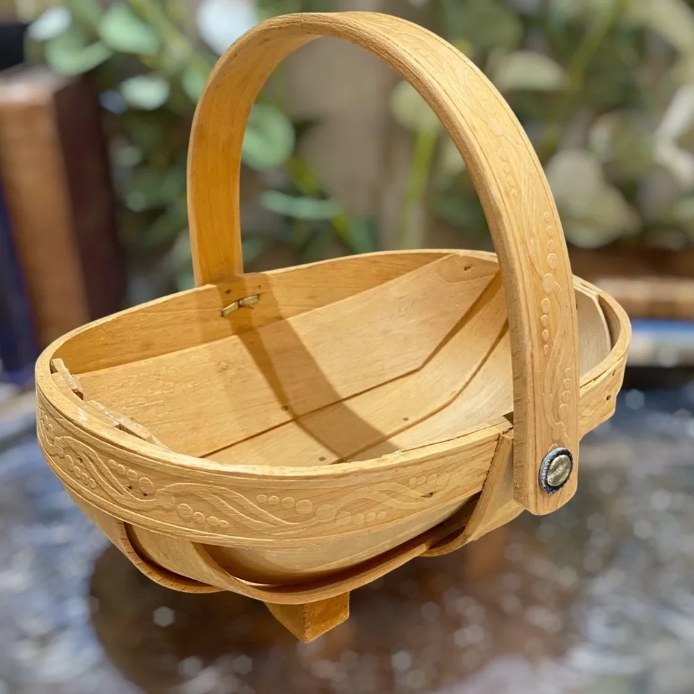 Vintage English Trug Gathering Handled Wood Basket Garden Veggies Flowers Fruit
